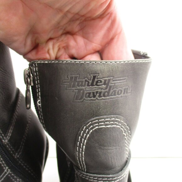 Womans HARLEY-DAVIDSON Ankle Buckle Zipped Boots Black Leather 3" Heel Size 8 - Picture 5 of 11